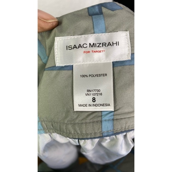 Isaac Mizrahi Womens A Line Skirt Silver Blue Windowpane Bow Zip 8 New - Picture 4 of 7